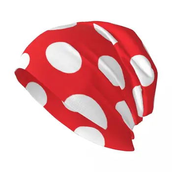 Стильная кепка-бини из эластичного трикотажа с напуском в красно-белый горошек, многофункциональная кепка-череп для мужчин и женщин