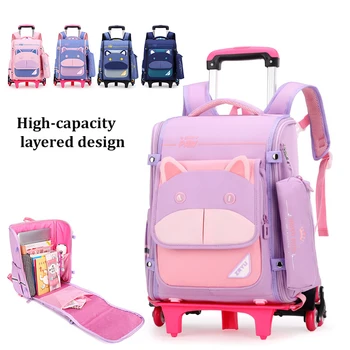 Студенческий рюкзак на колесиках, милые школьные сумки для девочек, школьный рюкзак на колесиках для детей, сумка на колесиках для детей 6-12 лет, сумка для чемодана