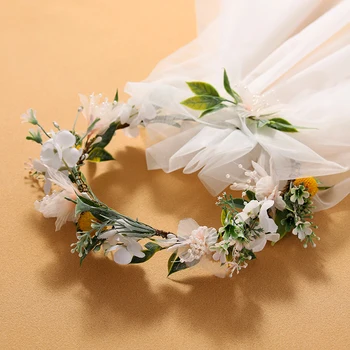 Украшение невесты цветком Головной убор резинка для волос Супер Бессмертное фото Праздничное цветочное кольцо Головной убор с мячом