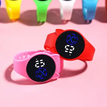 Унисекс, стильный спортивный светодиодный цифровой браслет с мультяшными кошачьими ушками, электронные наручные часы с круглым циферблатом, удобные для студентов