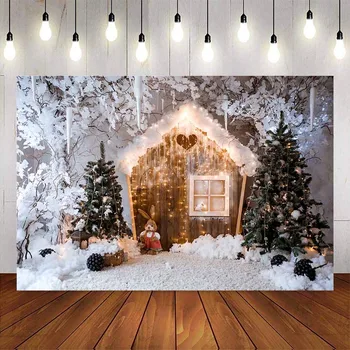 Фон для фотосъемки зимний снежный пейзаж зимний дом Рождественская елка фон для фотостудии новорожденный для фотосъемки видео
