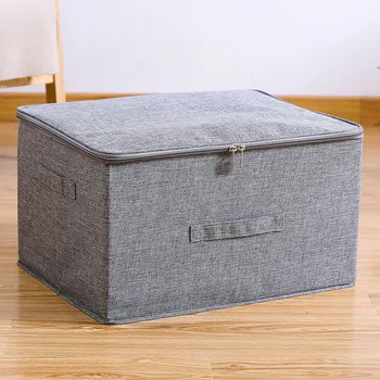 Хлопчатобумажный льняной органайзер для хранения на молнии, складной ящик для хранения, покрытый тканью, герметизирующий одежду, влагостойкий ящик для хранения