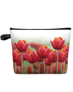 Цветы, красные тюльпаны, женская портативная сумка для хранения, косметички для салфеток, органайзер, женская косметичка