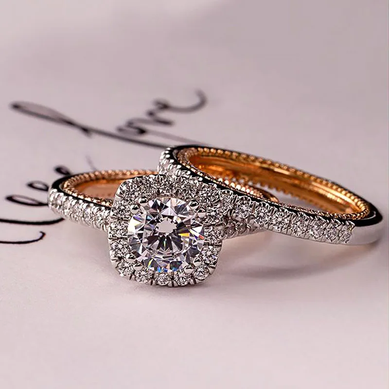 Новая Горячая распродажа, Свадебные кольца для новобрачных 2 шт./компл., кольца для женщин цвета розового золота, кольца для предложения романтической помолвки для подруги
