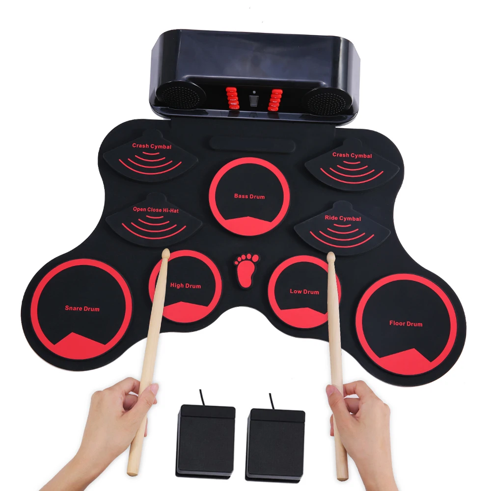 Электронная Ударная Установка Digital Roll-Up MIDI Drum Kit 9 Силиконовых Накладок Durm Аккумуляторная Батарея с 2 Ножными Педалями для Детей